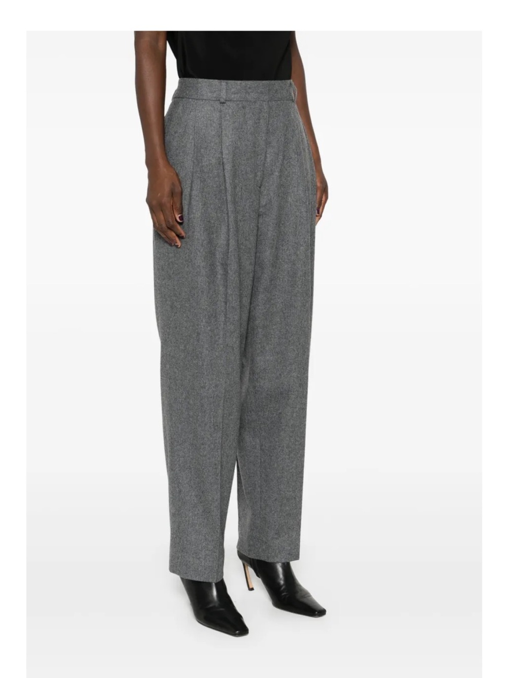 High-Rise Wide-Leg Gray Wool Blend Trousers